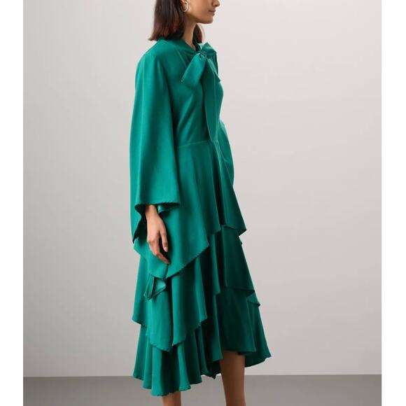 Osman Yousefzada Collective Green Bow Midi Dress SIZE 6 Fit Flare Designer $380 - Picture 1 of 12